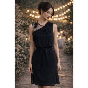 Quiet Luxury BCBG Max Azria Ruffle Neckline Chiffon Dress | Whimsigoth| Small